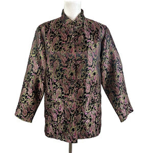 Robert Louis Oriental Asian Jacket Blazer size Medium Pink Gold Paisley Silk